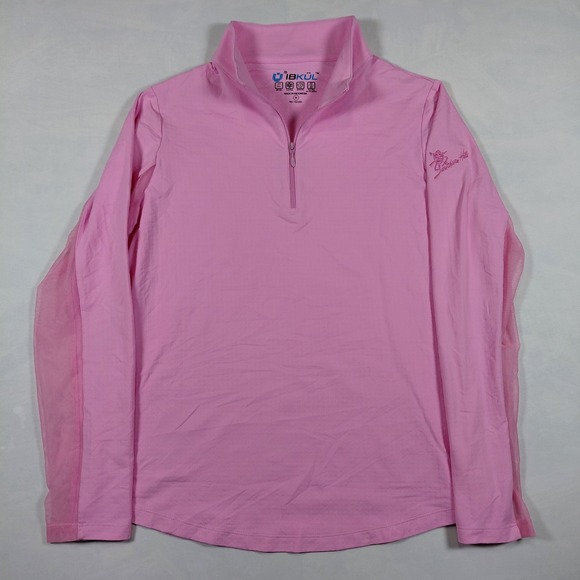 IBKUL Womens Pink Long Sleeve Quarter Zip Golf Shirt Southern Hills UPF 50+ M - Picture 2 of 14
